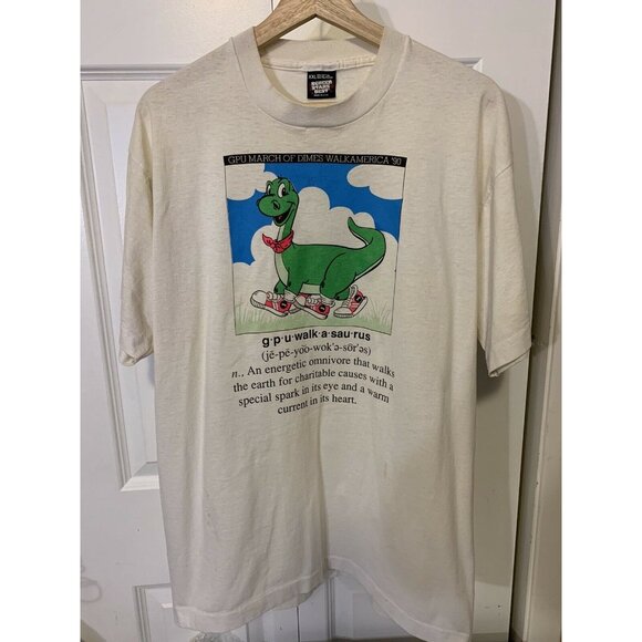 Vintage Walkasaurus T-shirt 1990 March‎ Of Dimes Sz XXL White Distressed - Picture 4 of 9